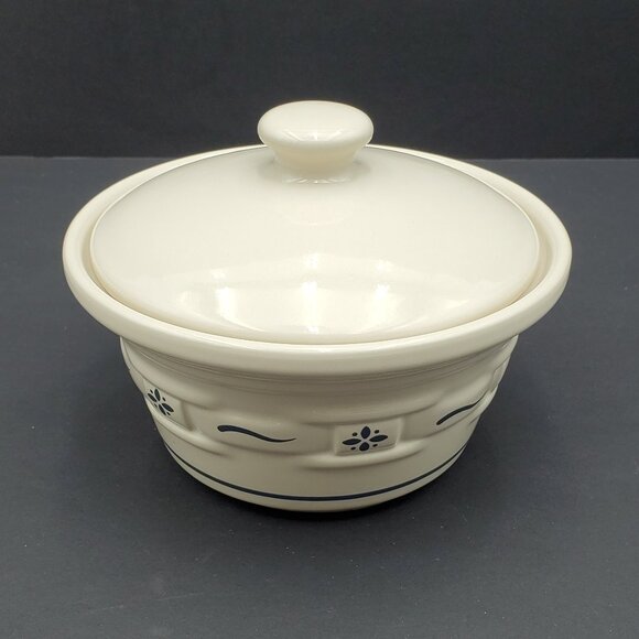 Longaberger Woven Traditions Classic Blue Butter Tub Lid Round Lidded Dish Bowl - Picture 2 of 7